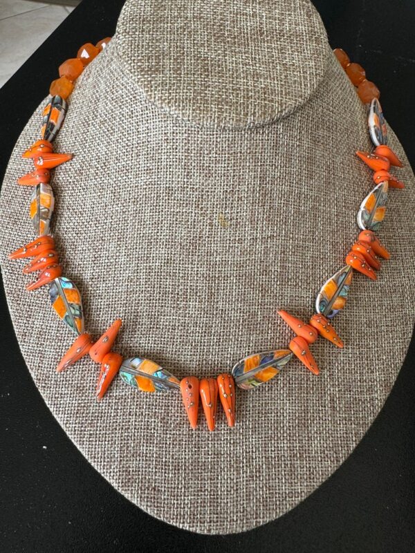 Luxury Inlaid necklace with Orange Artisan Glass Spikes