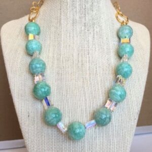 Unique Statement Necklace of Amazonite and Swarovski Crystal