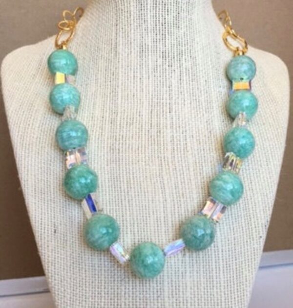 Unique Statement Necklace of Amazonite and Swarovski Crystal