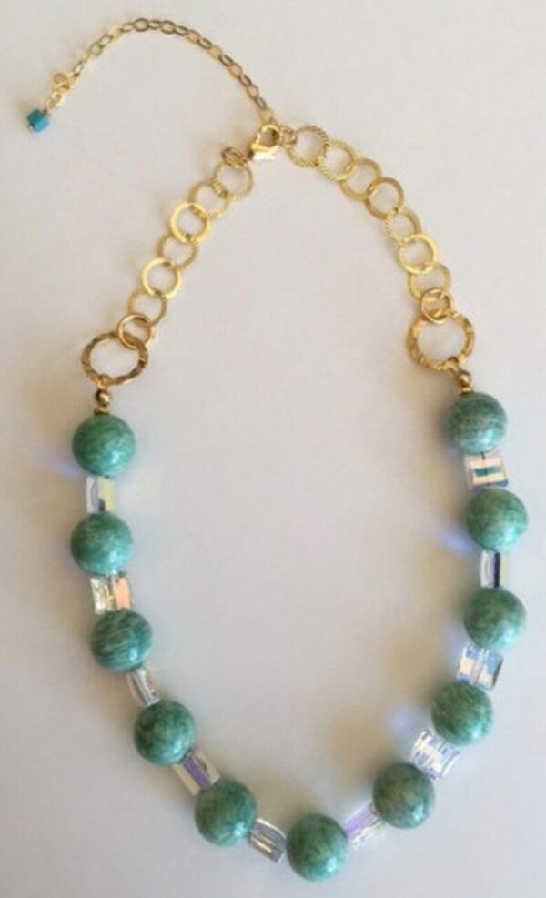 Unique Statement Necklace of Amazonite and Swarovski Crystal