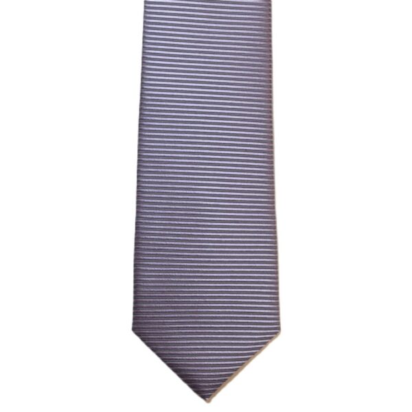 Mauve necktie with black horizontal stripes