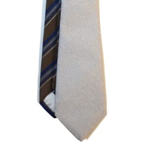 2 in 1 Grey necktie with wavy design and golden brown with white/blue stripes