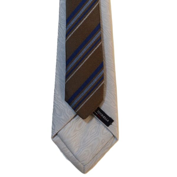 2 in 1 Grey necktie with wavy design and golden brown with white/blue stripes