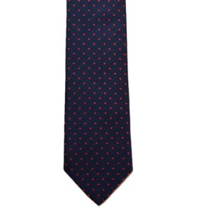 Navy necktie with small red polka dots