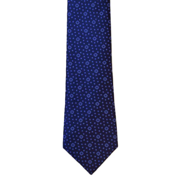 Blue necktie with royal blue flowers and polka dots (narrow)