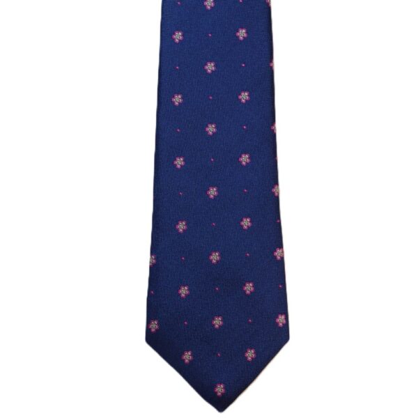 Blue necktie with fuschia flowers (narrow)