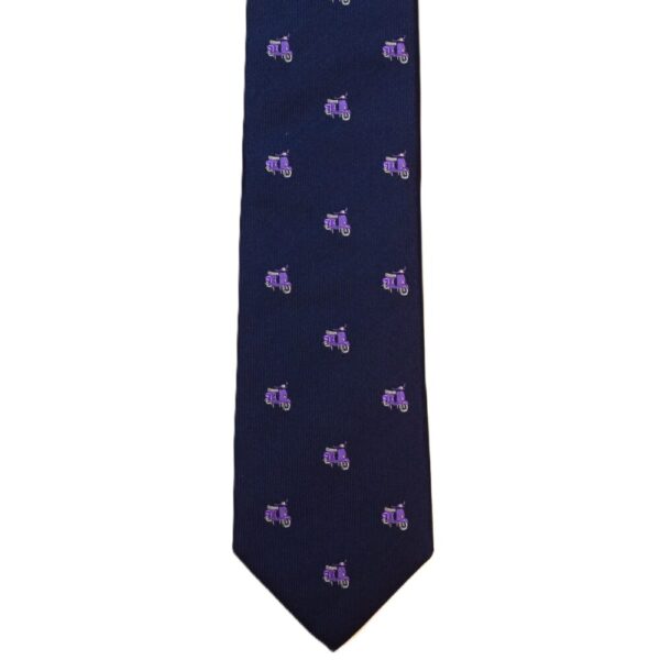 Dark blue necktie with purple vespa