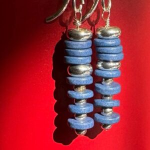 Blue Ceramic Disc Earrings with Sterling Sspacers