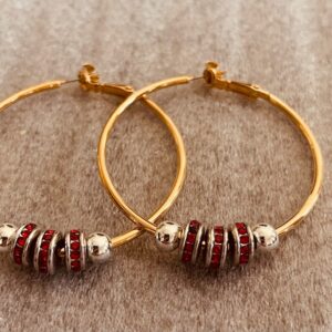 Large Hoop Earrings with Red Crystal Rondelles