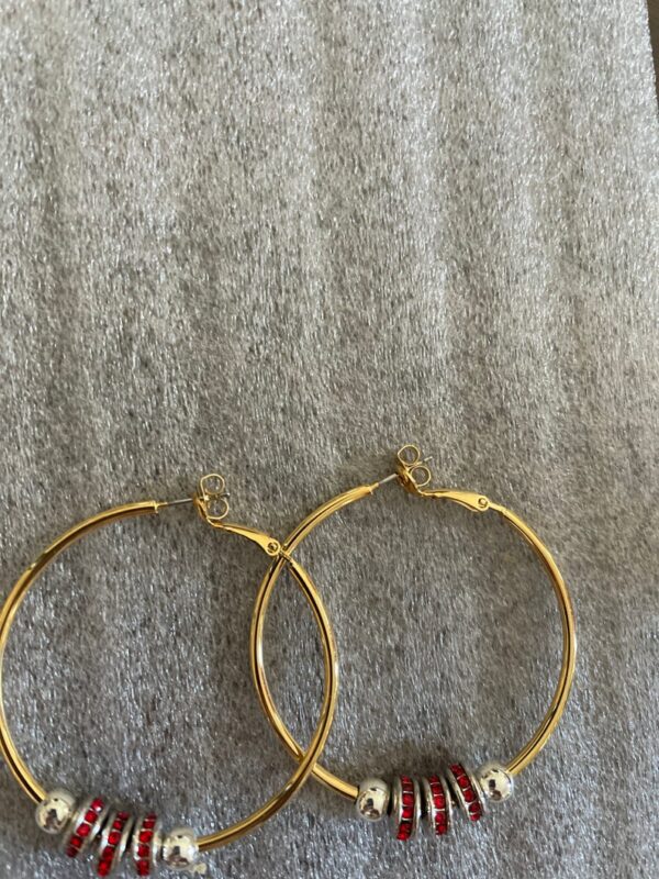 Large Hoop Earrings with Red Crystal Rondelles