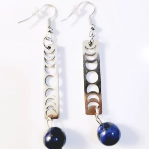 Silver Phases of the Moon Lapis Lazuli Earrings