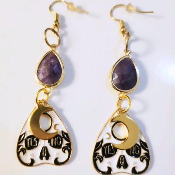 “Yes or No?” Ouija Planchette Amethyst Earrings