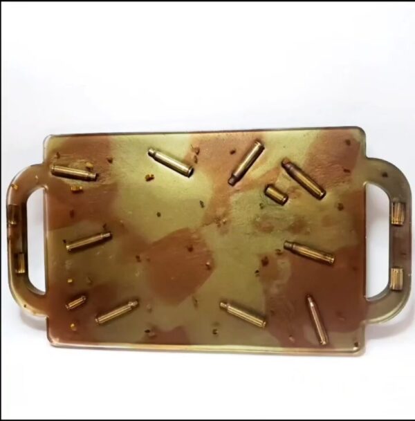 Camo Bullet Casing Tiger Eye Crystal Resin Serving/Rolling Tray