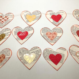 12 hearts garland, one of a kind, book print