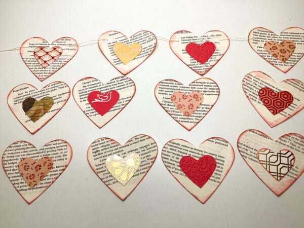 12 hearts garland, one of a kind, book print