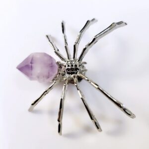 “Arachnid” Stainless Steel Raw Amethyst Spider Brooch