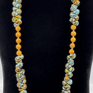 Blue/Orange Necklace of Artisan Glass and Mookite Stone
