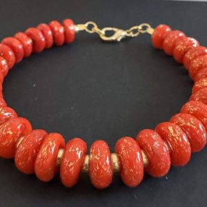 Orange-Red Artisan Glass Beaded Bracelet
