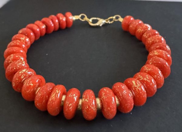 Orange-Red Artisan Glass Beaded Bracelet