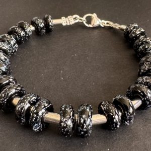 Black artisan glass beaded bracelet 