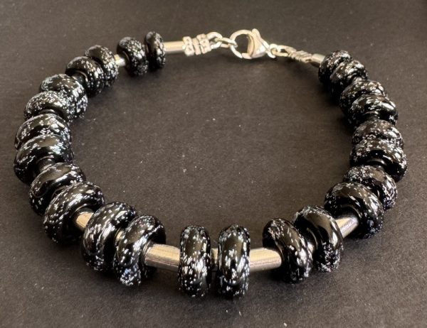 Black artisan glass beaded bracelet 