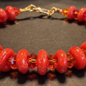 Red/Orange Artisan Glass Beaded Bracelet