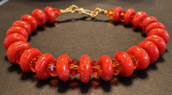 Red/Orange Artisan Glass Beaded Bracelet
