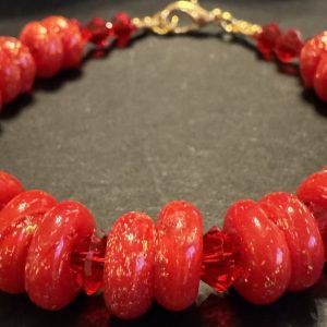 Red Artisan Glass Beaded Bracelet