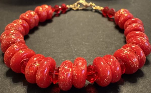 Red Artisan Glass Beaded Bracelet