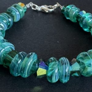 Double Blue-Green Donuts Artisan Beaded Bracelet