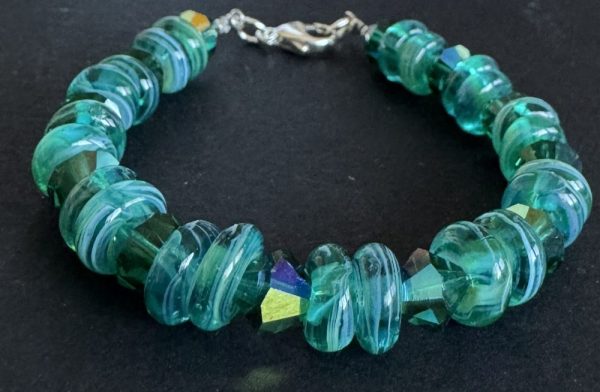 Double Blue-Green Donuts Artisan Beaded Bracelet