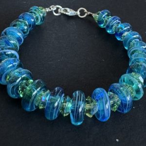 Blue/Green Artisan Glass Beaded Bracelet