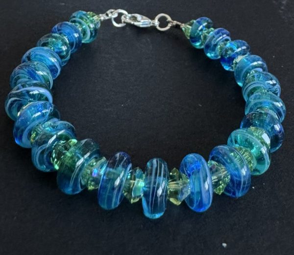 Blue/Green Artisan Glass Beaded Bracelet