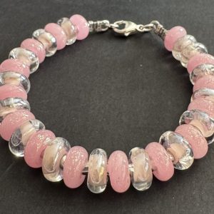 Pink/Clear Pink Artisan Glass Beaded Bracelet