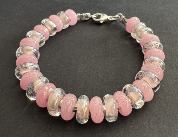 Pink/Clear Pink Artisan Glass Beaded Bracelet
