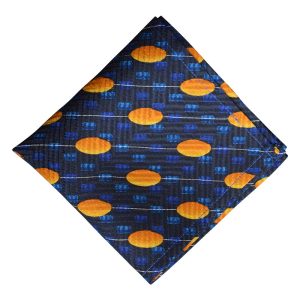 Blue pocket square with yellow ovals