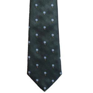 Dark green necktie with light blue flowers