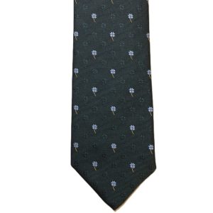 Dark green necktie with light blue flowers