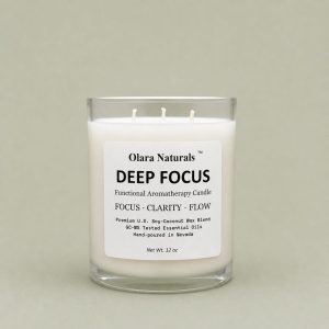 Deep Focus Aromatherapy Candle – Rosemary & Peppermint Essential Oil Blend, Soy Coconut Wax | OLARA Naturals