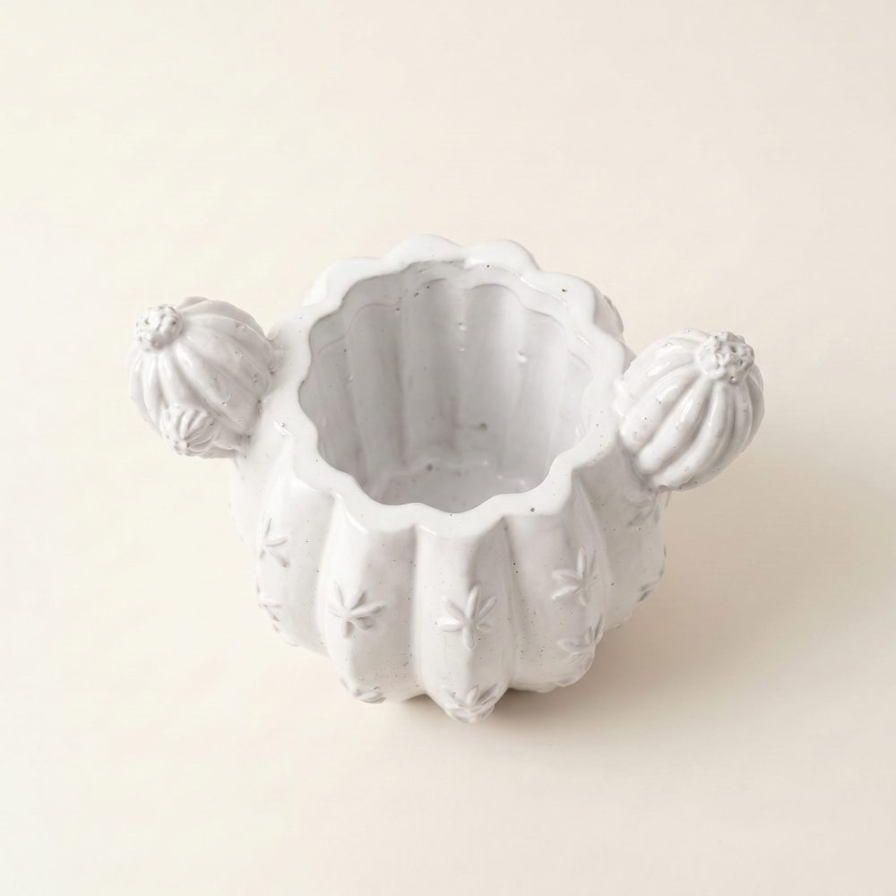 Barrel Cactus Planter, Gypsum White 3.5″