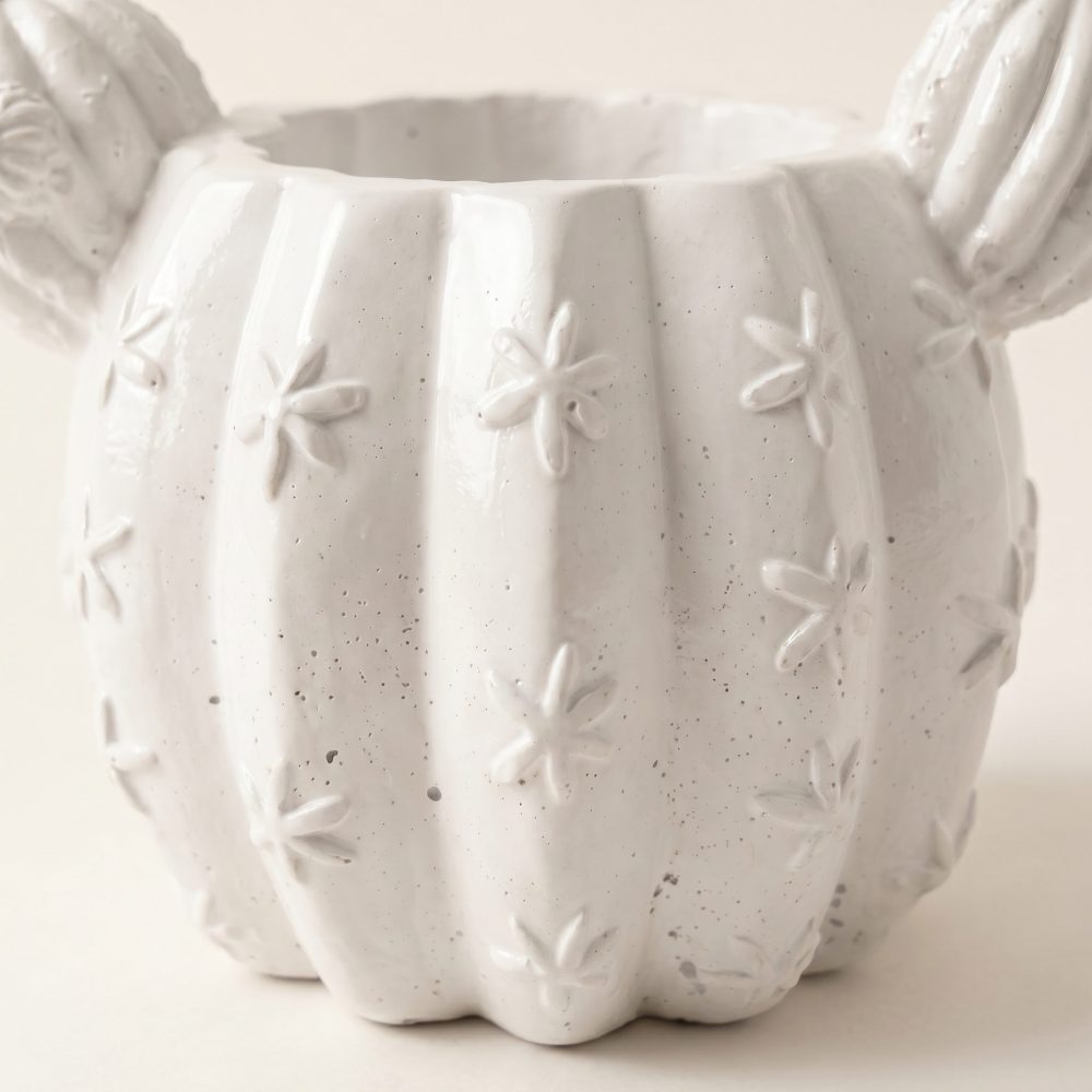 Barrel Cactus Planter, Gypsum White 3.5″