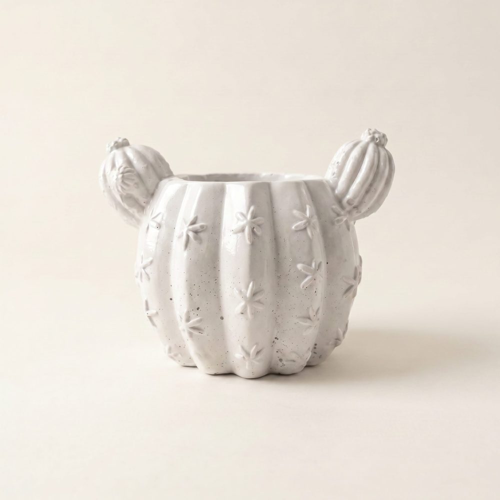 Barrel Cactus Planter, Gypsum White 3.5″