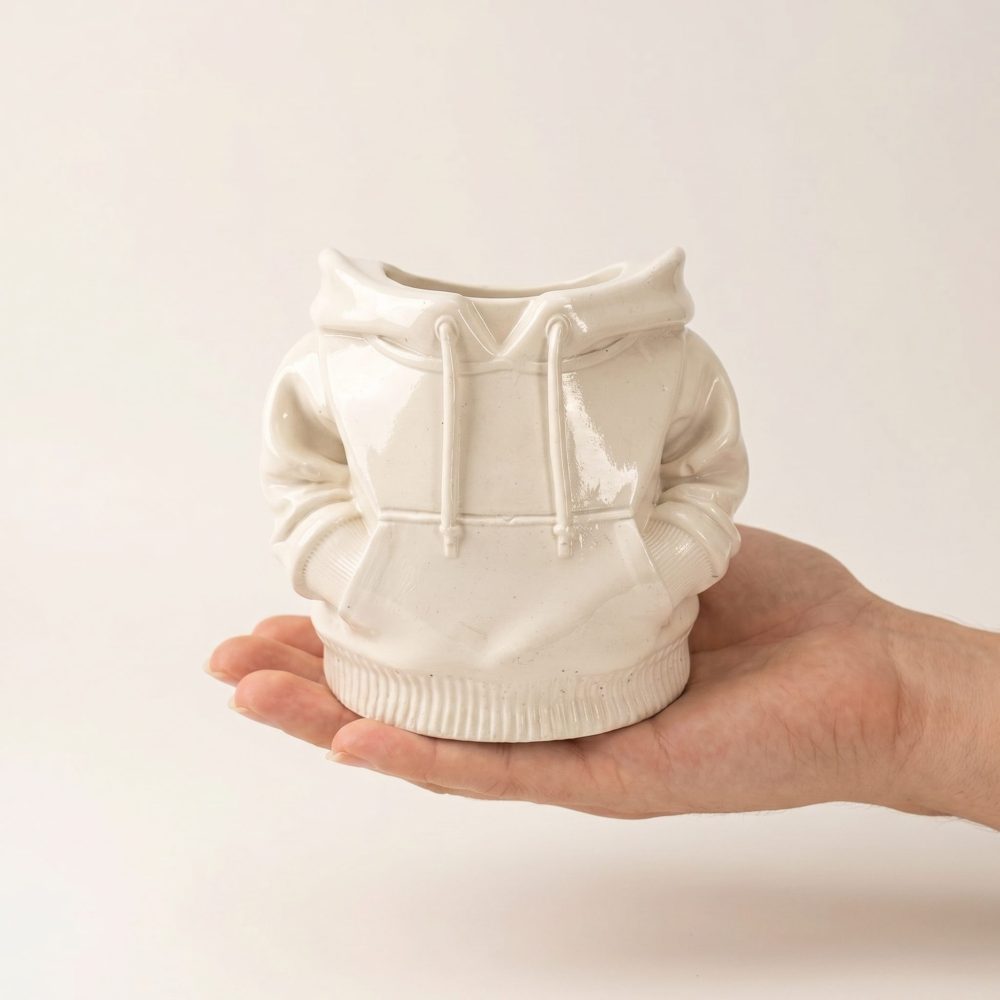 Hoodie Planter, Gypsum White 4″