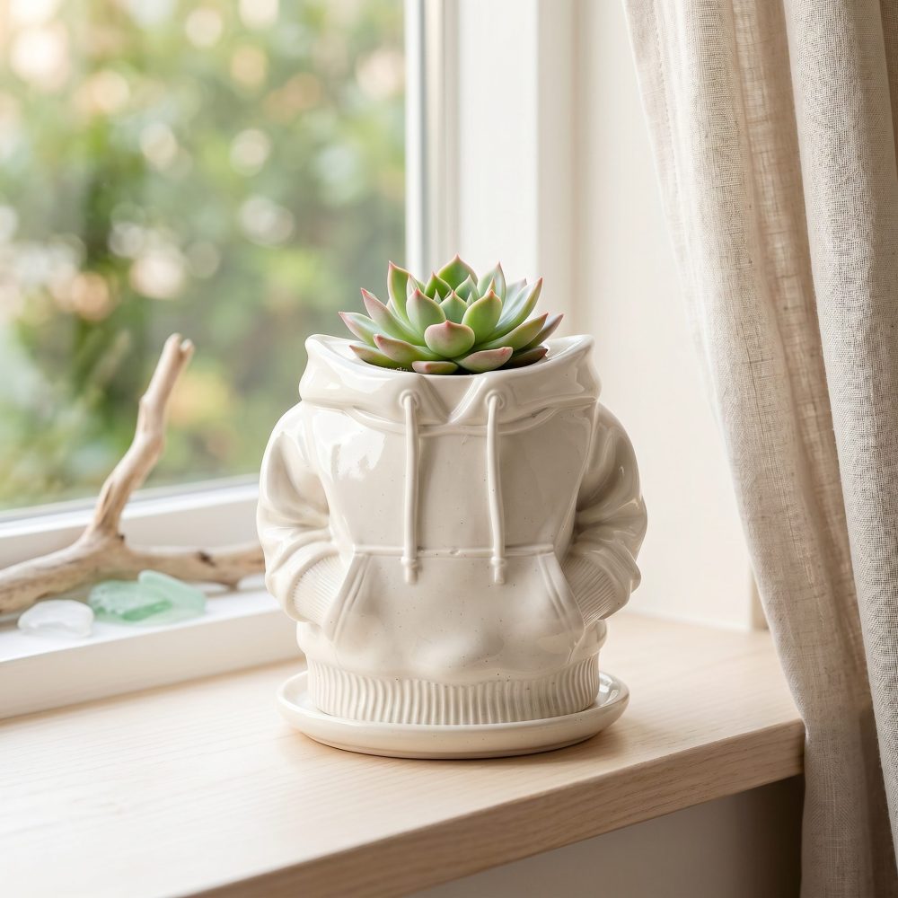 Hoodie Planter, Gypsum White 4″