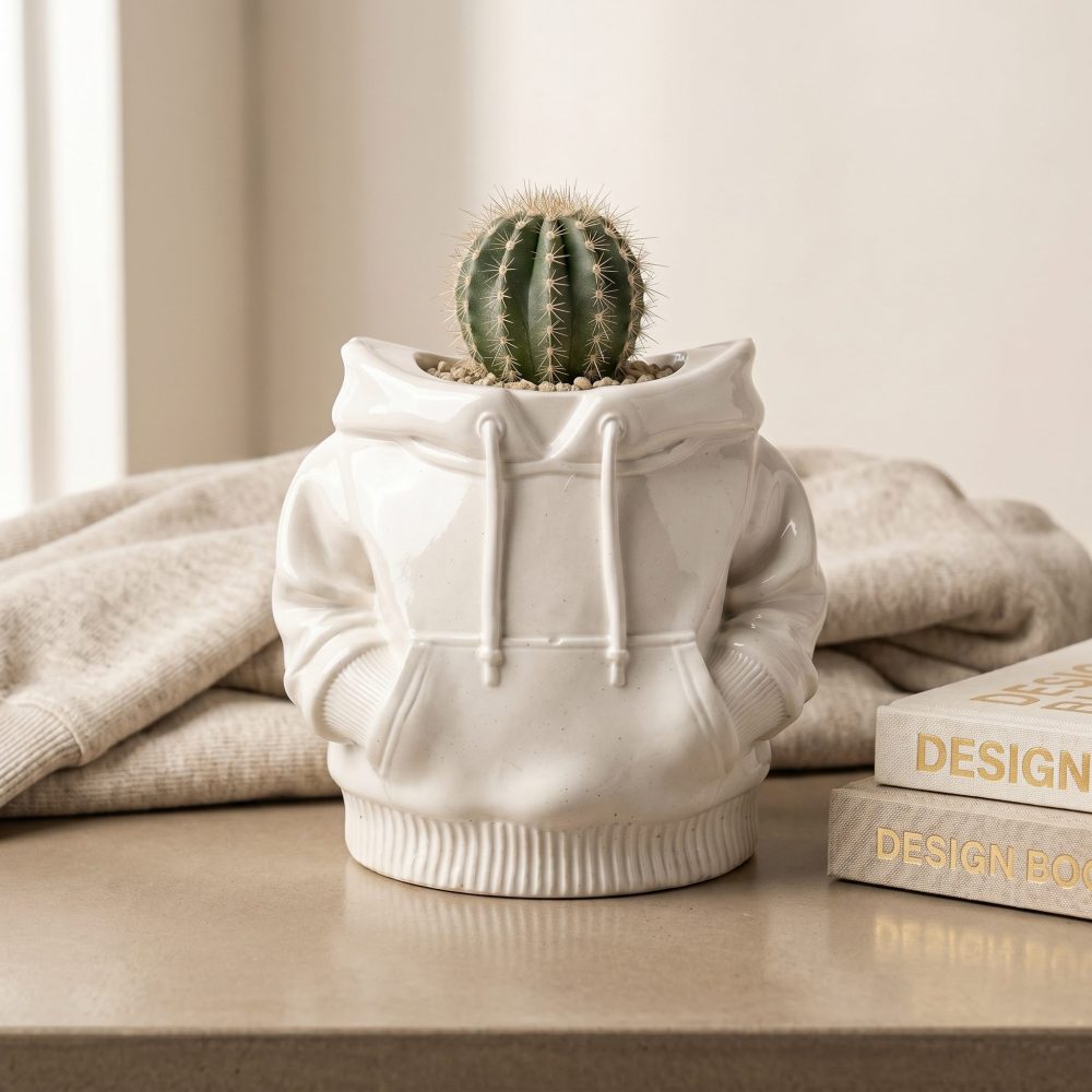 Hoodie Planter, Gypsum White 4″