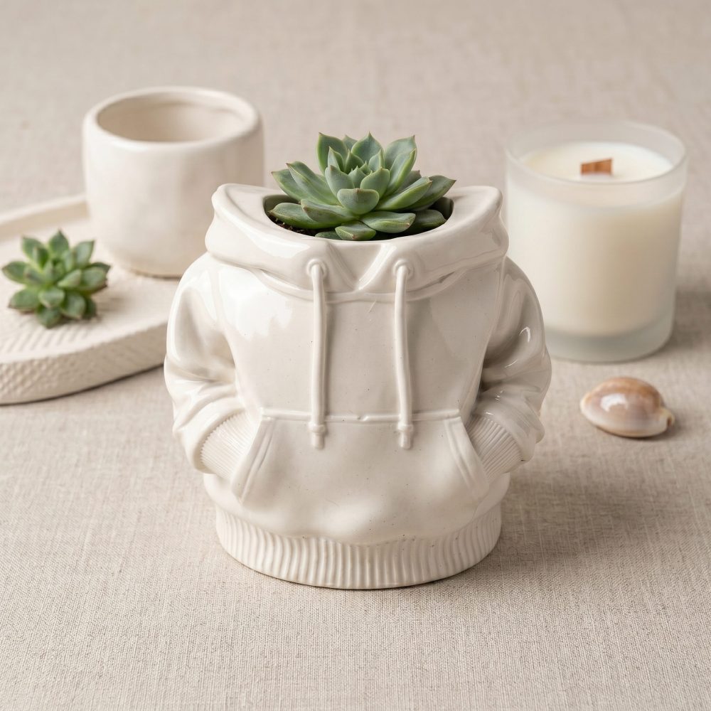 Hoodie Planter, Gypsum White 4″