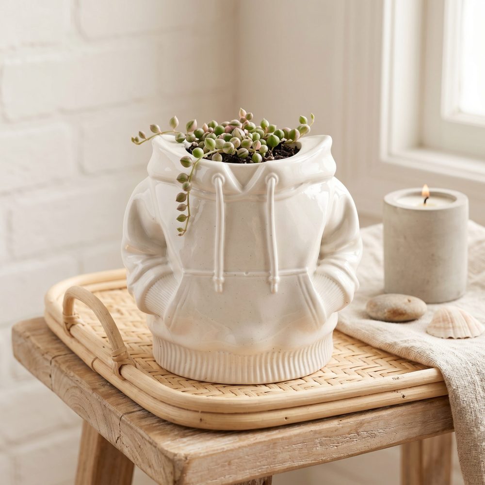 Hoodie Planter, Gypsum White 4″