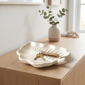 Elm Leaf Decorative Tray, Gypsum White 6″