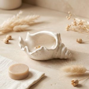 Conch Shell Bowl, Gypsum White 6″