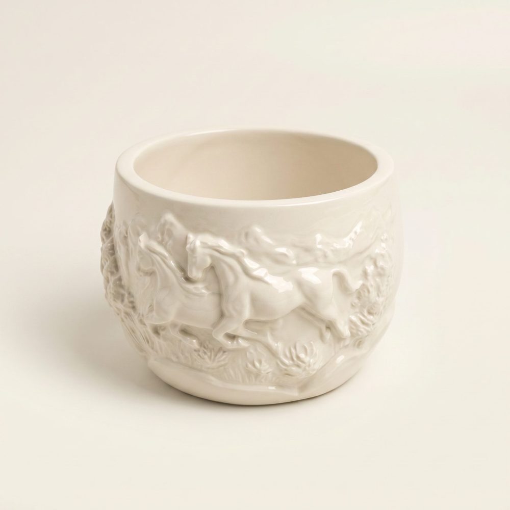 Mustang Horse Relief Planter, Gypsum White 3″
